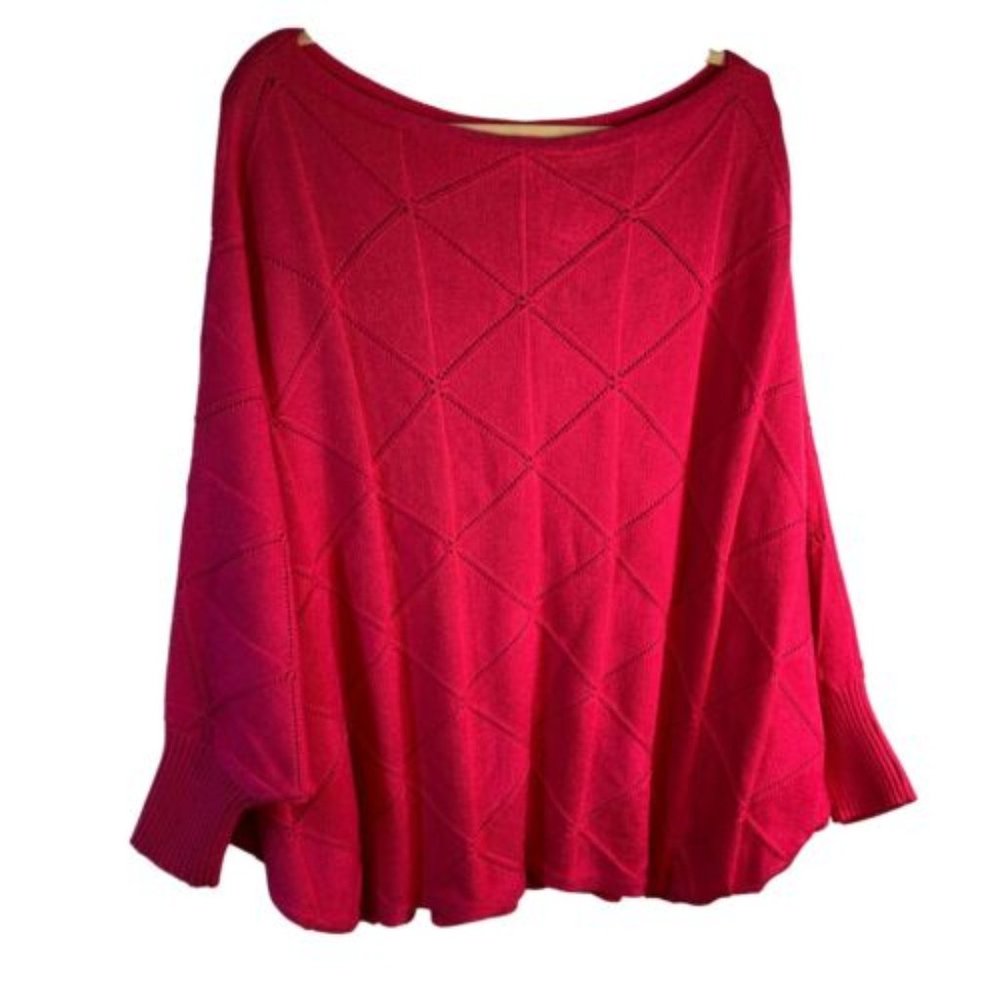 ee:some Women's Pink Dolman Sleeve Diamond Pattern  Boat Neck Sweater M/L